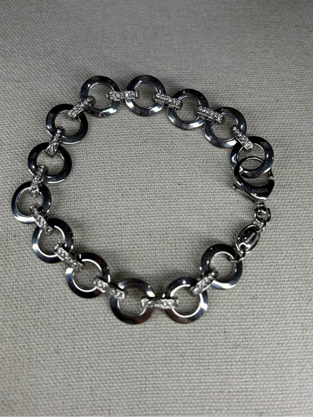 Fossil Silver  Tone Bracelet Chain Rhinestone Jewelry